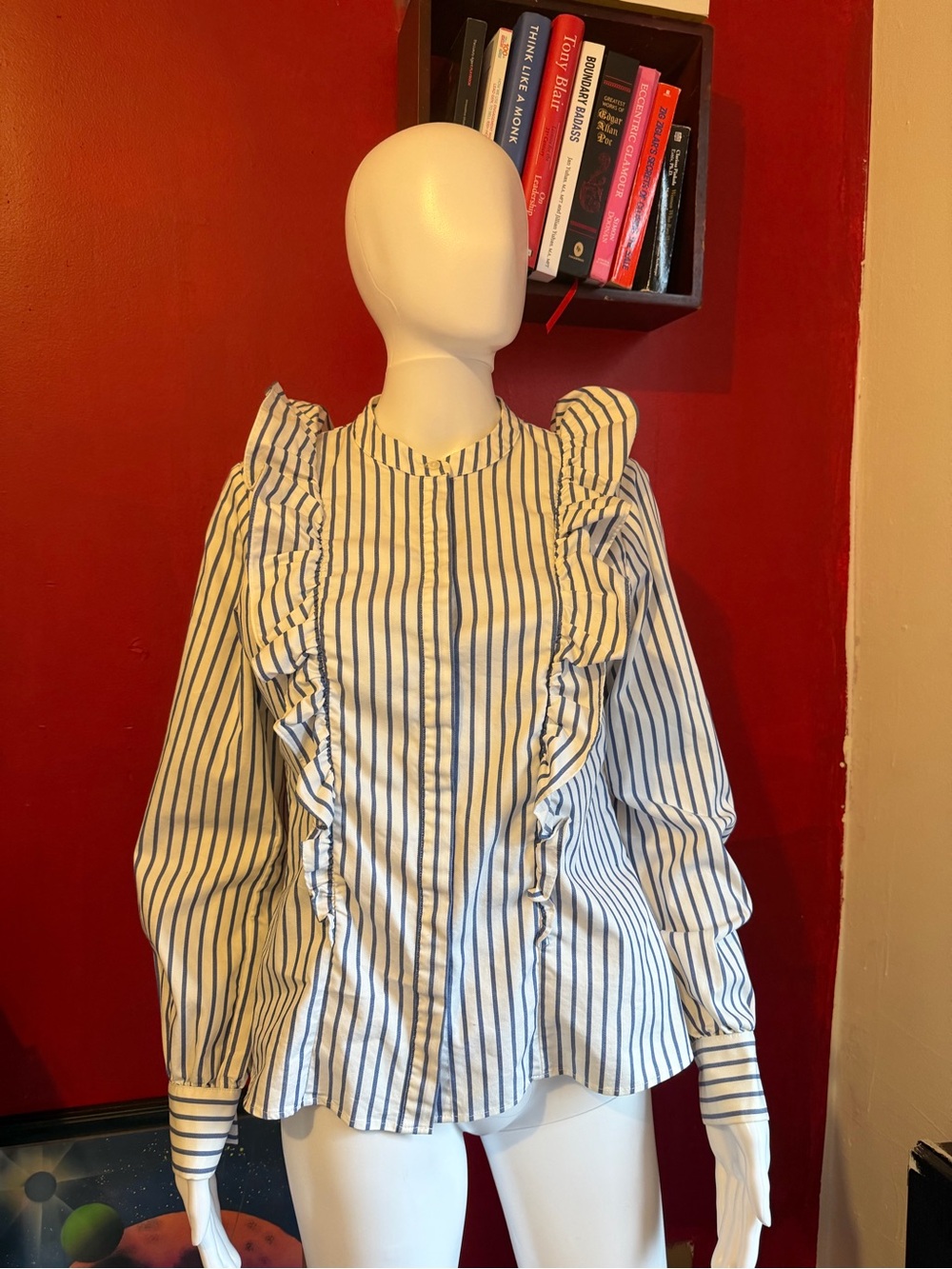 Banana Republic White and Blue Vertical Stripe Shirt